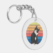 Tuxedo Cat Geschenk Retro Farben für Tierfreunde Schlüsselanhänger (Vorderseite links)