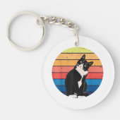 Tuxedo Cat Geschenk Retro Farben für Tierfreunde Schlüsselanhänger (Vorderseite)