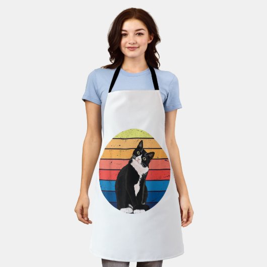 Tuxedo Cat Geschenk Retro Farben für Tierfreunde Schürze (Getragen)