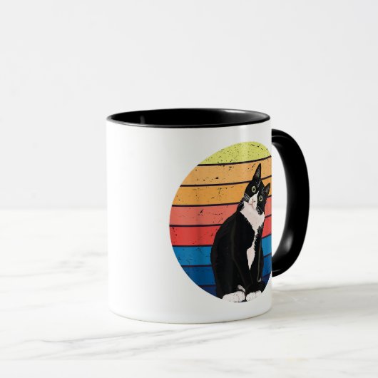 Tuxedo Cat Geschenk Retro Farben für Tierfreunde Tasse (VorderseiteRechts)