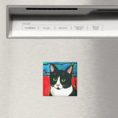 Tuxedo Cat Gestaltetes Glas Design Art T - Shirt Magnet (In Situ (Geschirrspüler))