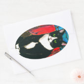 Tuxedo Cat Gestaltetes Glas Design Art T - Shirt Ovaler Aufkleber (Umschlag)