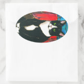Tuxedo Cat Gestaltetes Glas Design Art T - Shirt Ovaler Aufkleber (Tasche)
