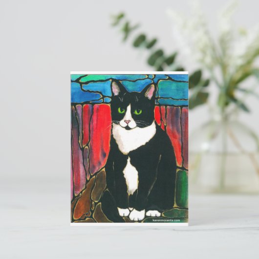 Tuxedo Cat Gestaltetes Glas Design Art T - Shirt Postkarte (Stehend Vorderseite)