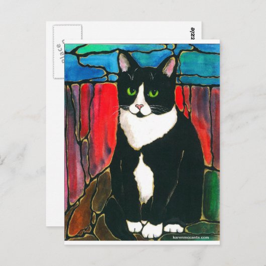 Tuxedo Cat Gestaltetes Glas Design Art T - Shirt Postkarte (Vorne/Hinten)