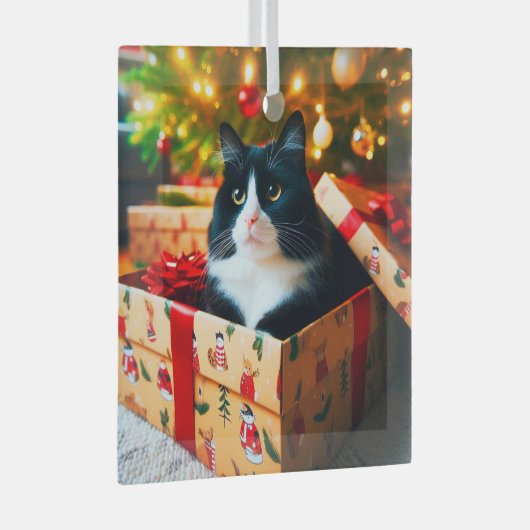 Tuxedo Cat Glass Ornament (Vorderseite Rechts)