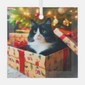 Tuxedo Cat Glass Ornament Aus Glas (Vorderseite)
