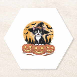 Tuxedo Cat Halloween Hexenkürbis Niedliche Pumpkin Untersetzer
