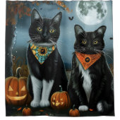 Tuxedo Cat Halloween Spooky Duschvorhang (Vorderseite)