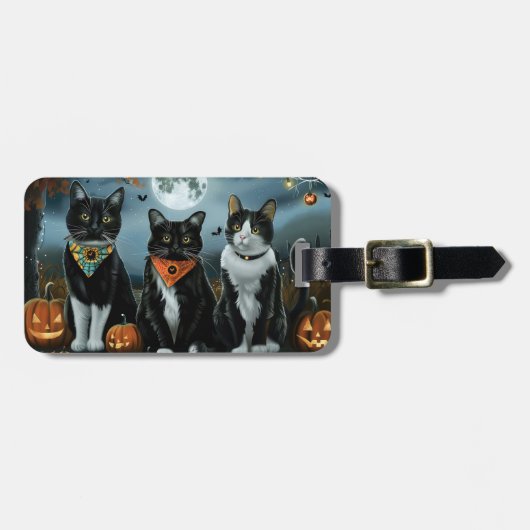 Tuxedo Cat Halloween Spooky Gepäckanhänger (Vorderseite horizontal)