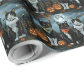 Tuxedo Cat Halloween Spooky Geschenkpapier (Rolleneckpunkt)