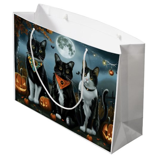 Tuxedo Cat Halloween Spooky Große Geschenktüte (Rückseite Schrägansicht)