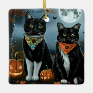 Tuxedo Cat Halloween Spooky Keramikornament