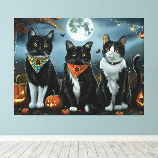 Tuxedo Cat Halloween Spooky Leinwanddruck (Insitu (Holzboden))