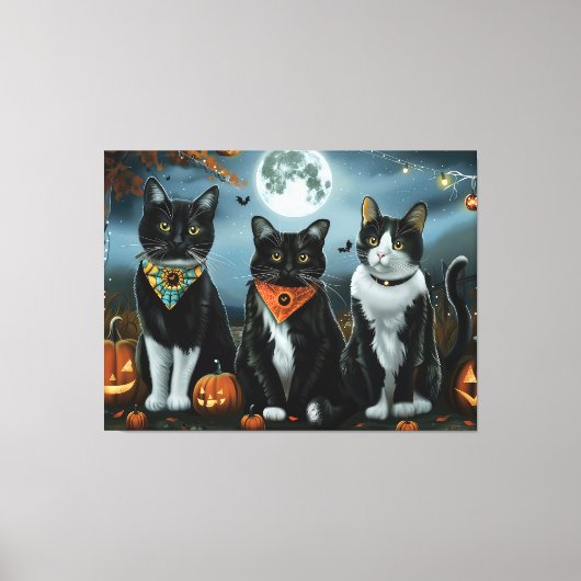 Tuxedo Cat Halloween Spooky Leinwanddruck (Vorderseite)
