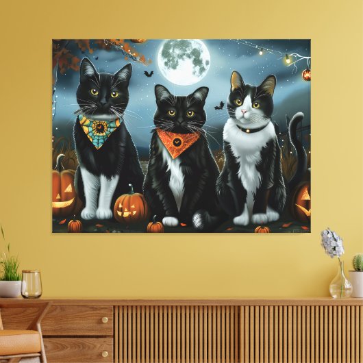 Tuxedo Cat Halloween Spooky Leinwanddruck (Insitu (Wohnzimmer))