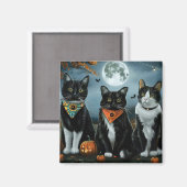 Tuxedo Cat Halloween Spooky Magnet (Vorderseite/Rückseite)