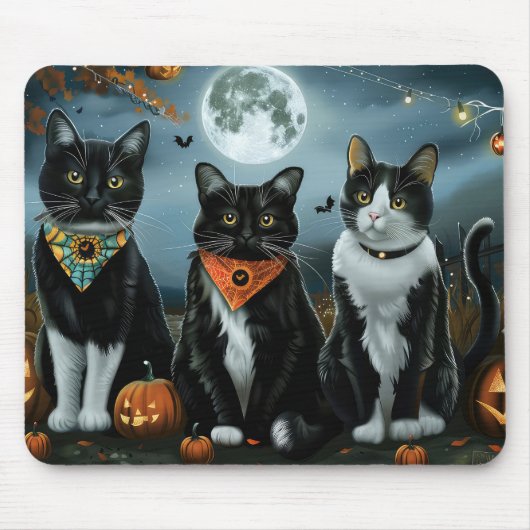 Tuxedo Cat Halloween Spooky Mousepad (Vorne)