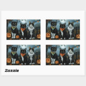 Tuxedo Cat Halloween Spooky Rechteckiger Aufkleber (Blatt)