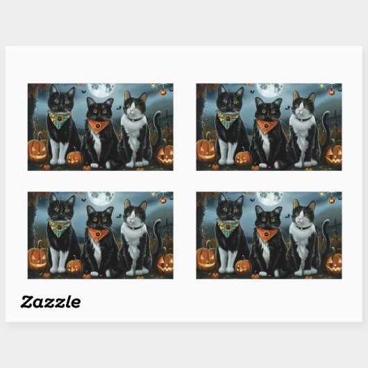 Tuxedo Cat Halloween Spooky Rechteckiger Aufkleber (Blatt)