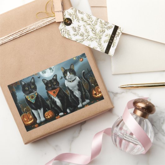 Tuxedo Cat Halloween Spooky Rechteckiger Aufkleber (Schenken)