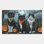 Tuxedo Cat Halloween Spooky Rechteckiger Aufkleber (Vorderseite)