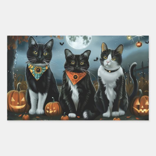Tuxedo Cat Halloween Spooky Rechteckiger Aufkleber (Vorderseite)