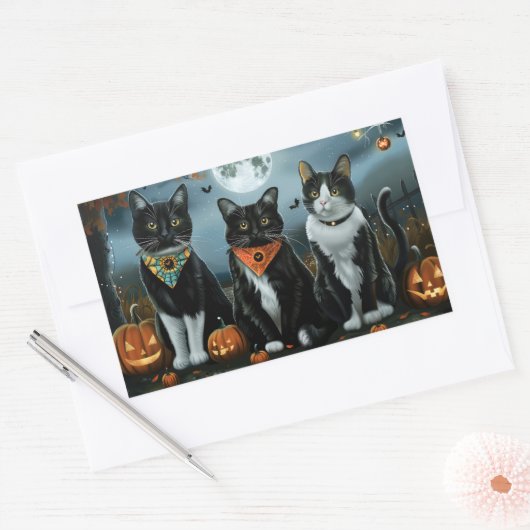 Tuxedo Cat Halloween Spooky Rechteckiger Aufkleber (Umschlag)
