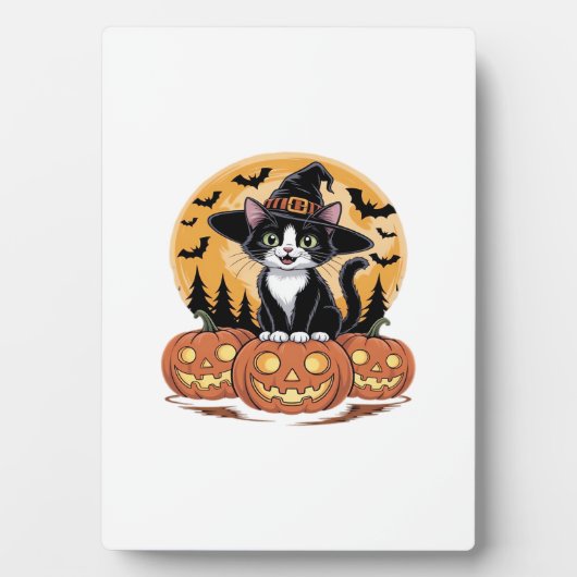 Tuxedo Cat Halloween Witch Cute Pumpkins Essential Fotoplatte (Vorderseite)