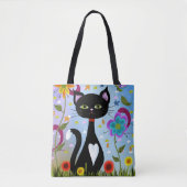 Tuxedo Cat Im Garten Abstrakte Kunst Tasche (Vorderseite)