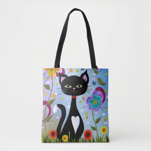 Tuxedo Cat Im Garten Abstrakte Kunst Tasche (Vorderseite)