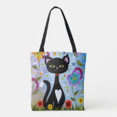 Tuxedo Cat Im Garten Abstrakte Kunst Tasche (Rückseite)