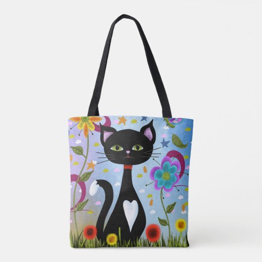 Tuxedo Cat Im Garten Abstrakte Kunst Tasche (Rückseite)