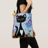 Tuxedo Cat Im Garten Abstrakte Kunst Tasche (Von Nahem)
