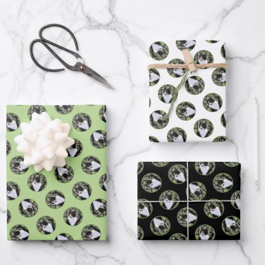 Tuxedo Cat in Window Painting Niedliche Originalku Geschenkpapier Set (Vorderseite)