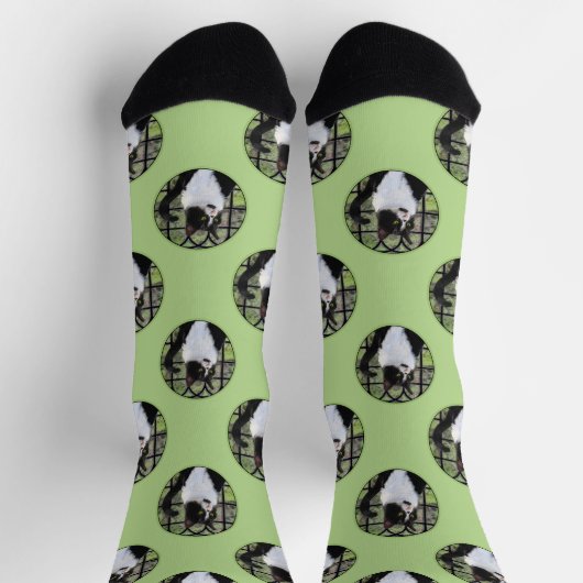 Tuxedo Cat in Window Painting Niedliche Originalku Socken (Oben)