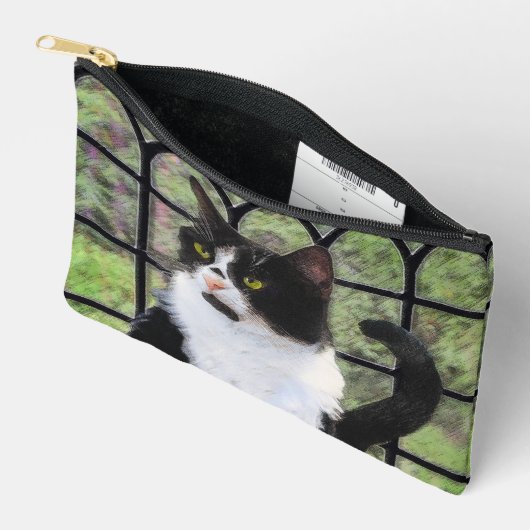 Tuxedo Cat in Window Painting Niedliche Originalku Zubehörtasche (Offen)