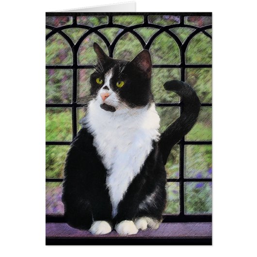 Tuxedo Cat in Window Painting Original Animal Art (Vorne)
