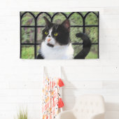 Tuxedo Cat in Window Painting Original Animal Art Banner (Insitu)