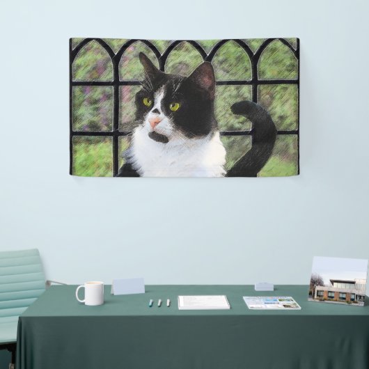 Tuxedo Cat in Window Painting Original Animal Art Banner (Messeveranstaltung)