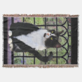 Tuxedo Cat in Window Painting Original Animal Art Decke (Vorderseite)