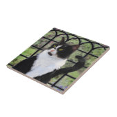 Tuxedo Cat in Window Painting Original Animal Art Fliese (Seite)