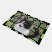 Tuxedo Cat in Window Painting Original Animal Art Fußmatte (Schrägansicht)
