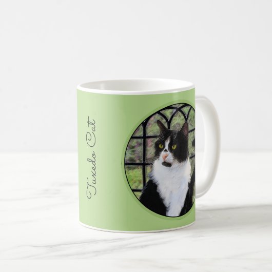 Tuxedo Cat in Window Painting Original Animal Art Kaffeetasse (VorderseiteRechts)
