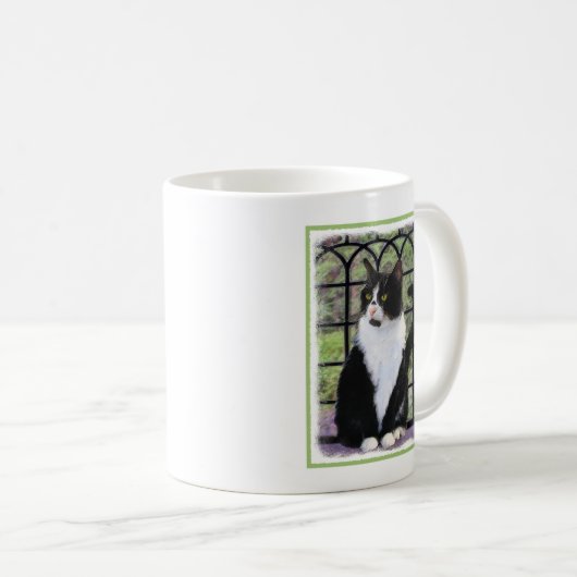Tuxedo Cat in Window Painting Original Animal Art Kaffeetasse (VorderseiteRechts)