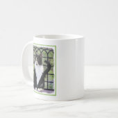 Tuxedo Cat in Window Painting Original Animal Art Kaffeetasse (Vorderseite Links)