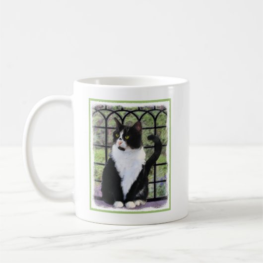 Tuxedo Cat in Window Painting Original Animal Art Kaffeetasse (Links)
