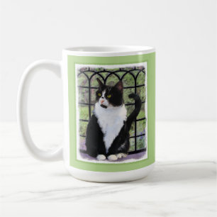 Tuxedo Cat in Window Painting Original Animal Art Kaffeetasse