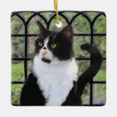 Tuxedo Cat in Window Painting Original Animal Art Keramikornament (Vorderseite)