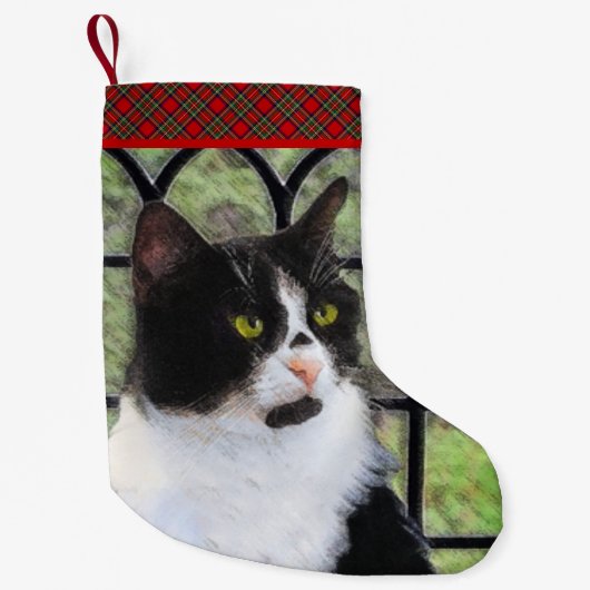 Tuxedo Cat in Window Painting Original Animal Art Kleiner Weihnachtsstrumpf (Vorderseite)